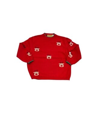 Luigi Deep Red/Kelly Green Reindeer Head Crew Sweater