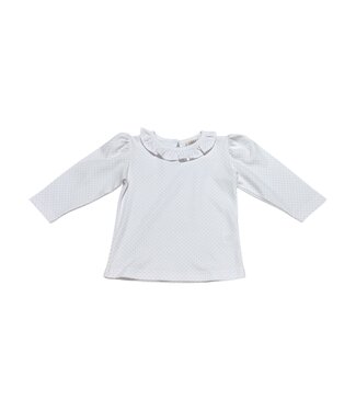 Luigi White/Pink Dot Ruffle Neck Top
