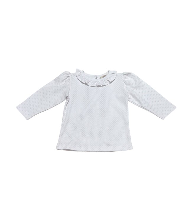 Luigi White/Pink Dot Ruffle Neck Top