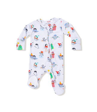 Angel Dear Gray Holiday Penguins 2 Way Zip Footie