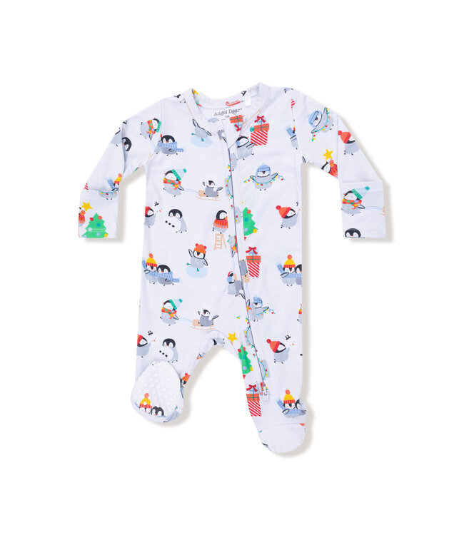 Angel Dear Gray Holiday Penguins 2 Way Zip Footie