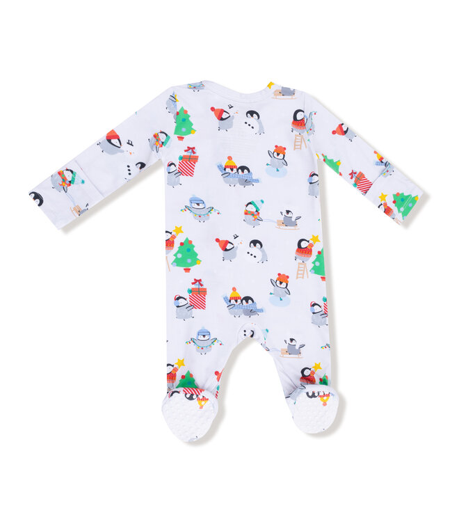 Angel Dear Gray Holiday Penguins 2 Way Zip Footie