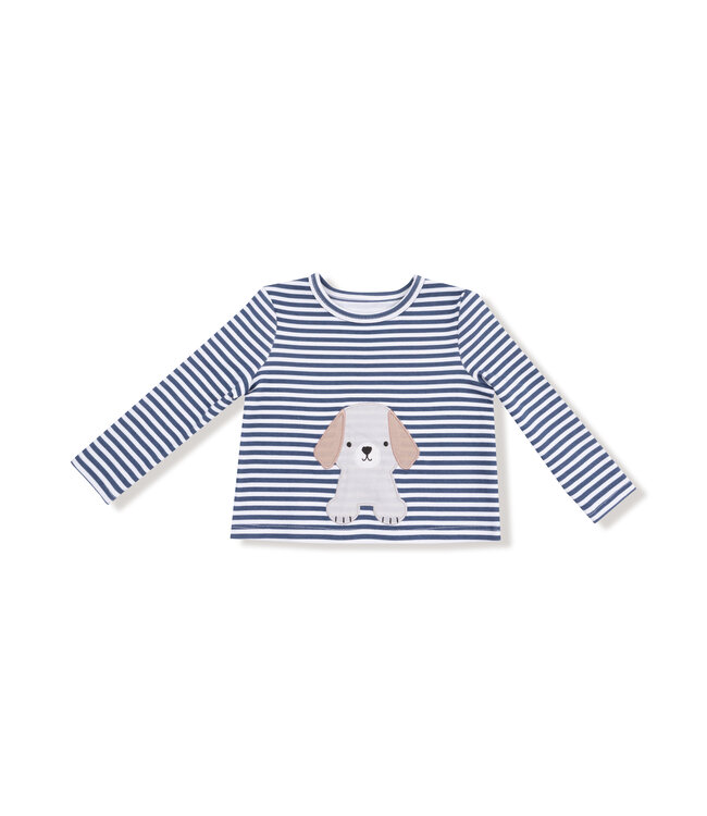 Angel Dear White/Navy Stripes w/Puppy Cotton Jersey L/S Shirt