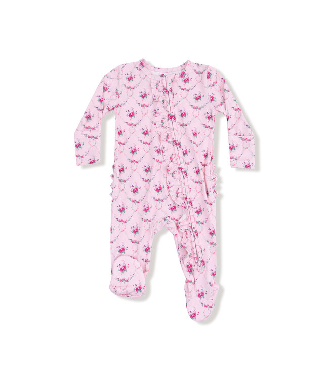 Angel Dear Pink Rose Garden Trellis 2 Way Ruffle Zip Footie