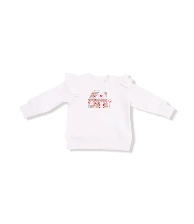 Angel Dear White Gingerbread Ruffle Shoulder Sweatshirt
