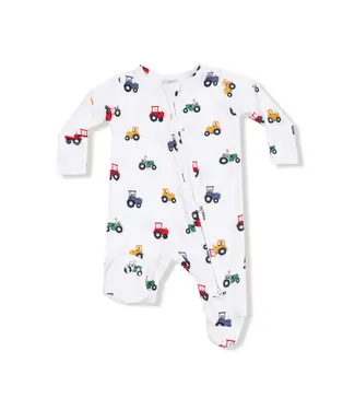 Angel Dear White/Blue Mini Tractors 2 Way Zip Footie