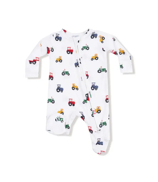 Angel Dear White/Blue Mini Tractors 2 Way Zip Footie