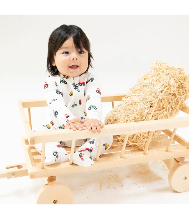 Angel Dear White/Blue Mini Tractors 2 Way Zip Footie