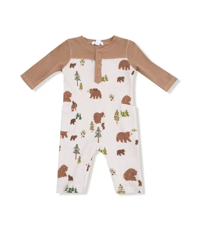 Angel Dear Sweet Brown Bears Romper w/Contrast Sleeves
