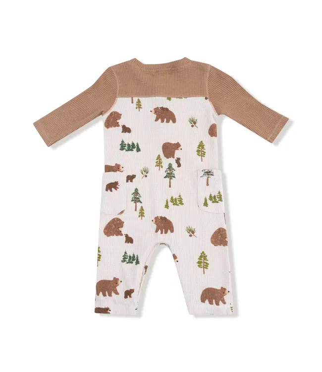 Angel Dear Sweet Brown Bears Romper w/Contrast Sleeves
