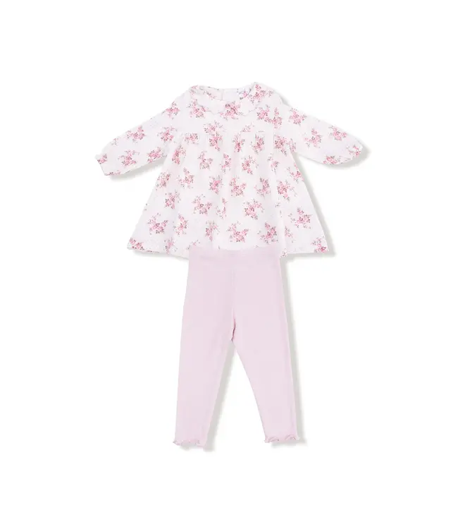 Angel Dear Lt. Pink Belle Rosette Dot L/S Petal Collar Dress & Legging