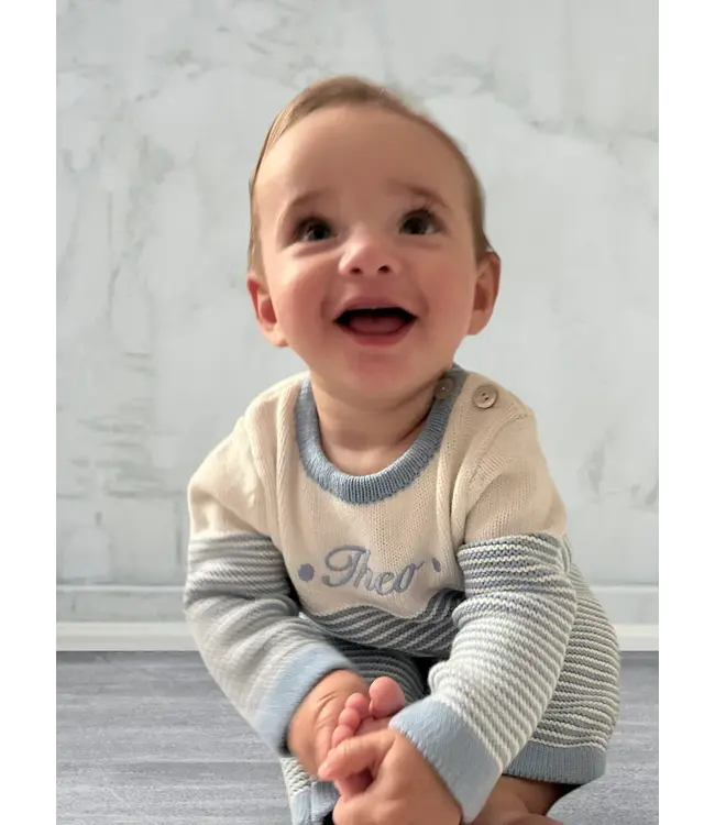 A Soft Idea Blue Seed Stitch Striped Onesie