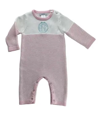 A Soft Idea Pink Seed Stitch Striped Onesie