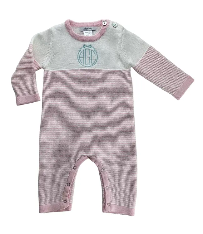 A Soft Idea Pink Seed Stitch Striped Onesie