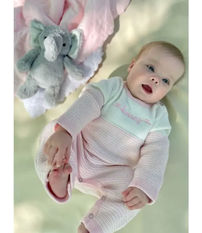 A Soft Idea Pink Seed Stitch Striped Onesie