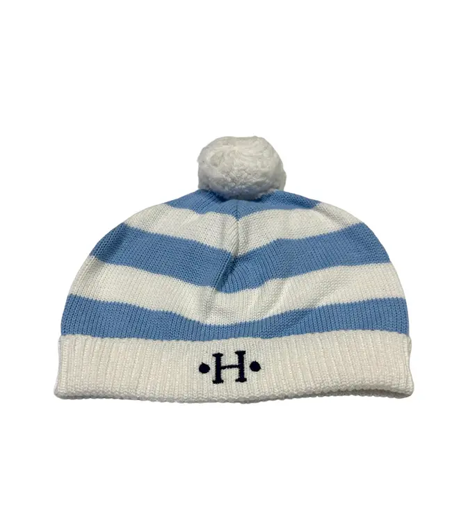 A Soft Idea Cotton Baby Hat w/Stripes and Pompoms
