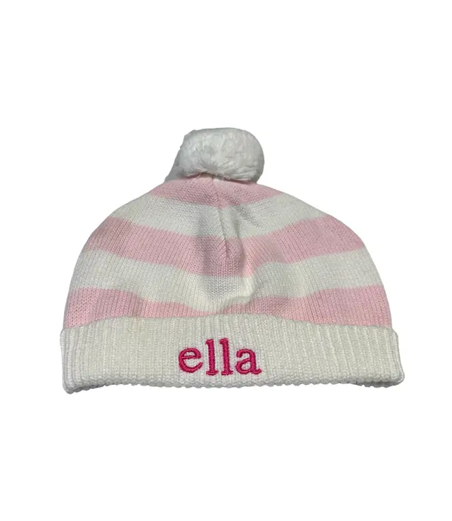 A Soft Idea Cotton Baby Hat w/Stripes and Pompoms