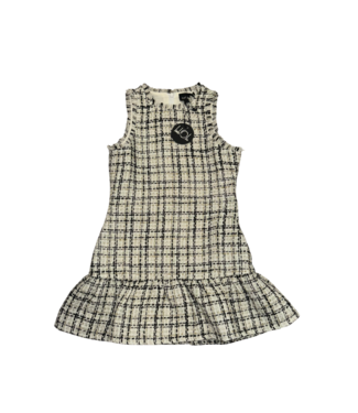 Little Olin Black/White/Gold Tweed Ruffle Dress