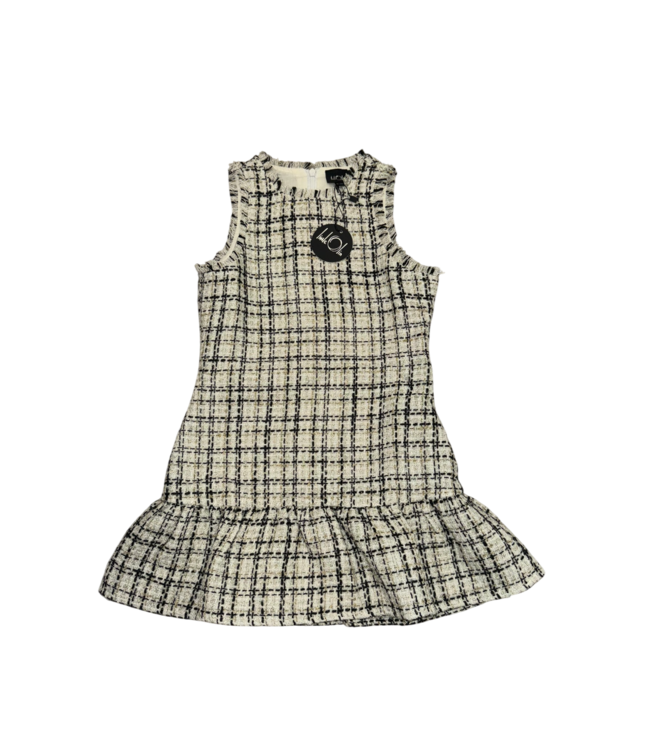 Little Olin Black/White/Gold Tweed Ruffle Dress