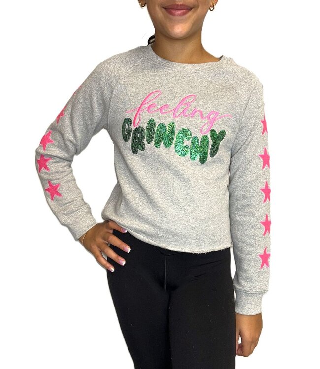 Paper Flower Heather Gray Sequins Feeling Grinchy Sweatshirt