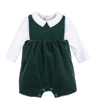 Sophie and Lucas Green Holly Jolly Velvet Boy Overall