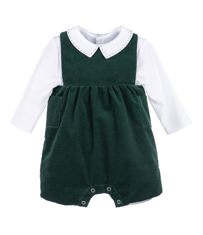 Sophie and Lucas Green Holly Jolly Velvet Boy Overall