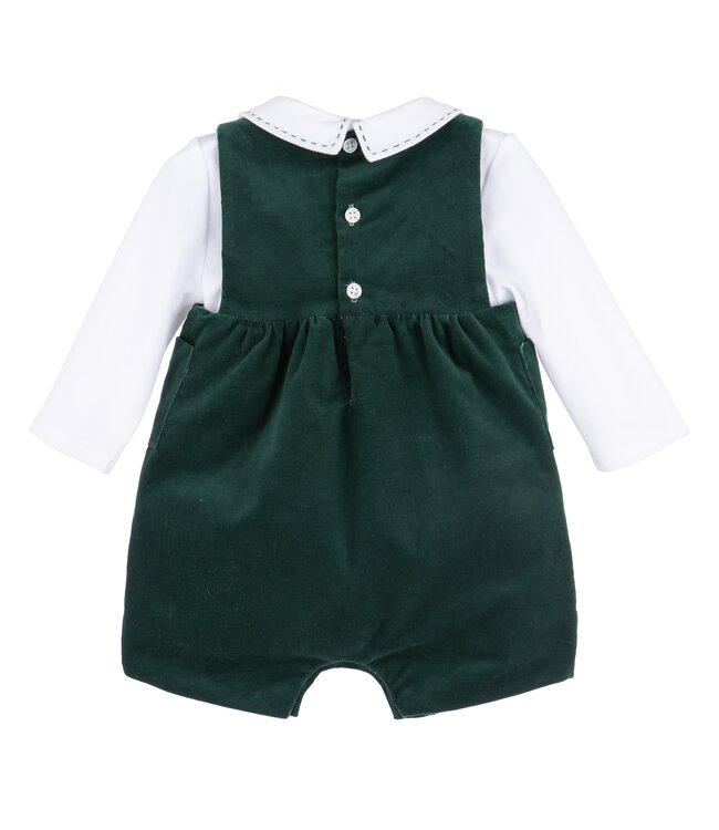 Sophie and Lucas Green Holly Jolly Velvet Boy Overall