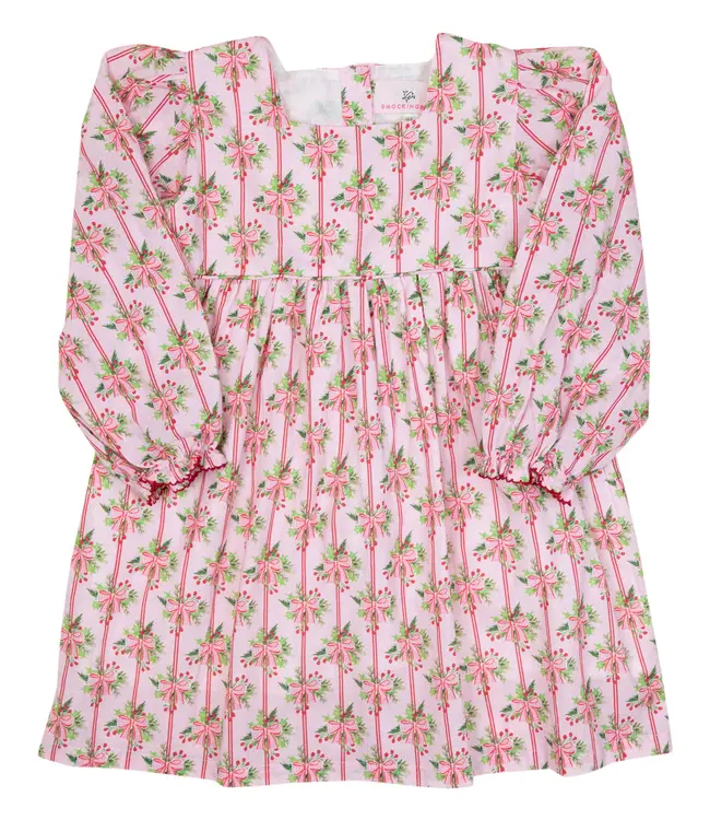Smocking Bird Holiday Bow Striped Dress