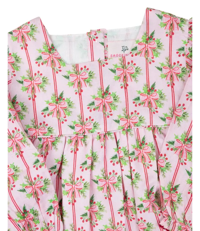 Smocking Bird Holiday Bow Striped Dress