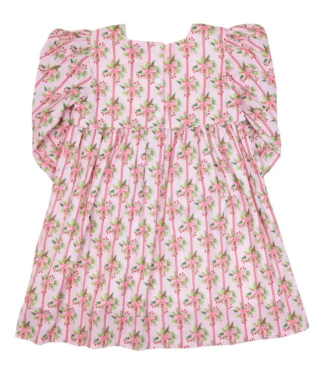 Smocking Bird Holiday Bow Striped Dress