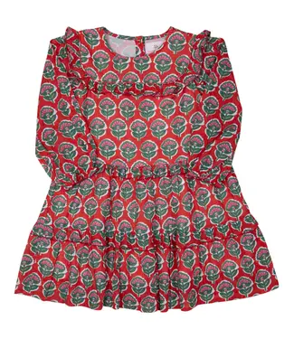 Smocking Bird Christmas Floral w/Gold Lurex Dress
