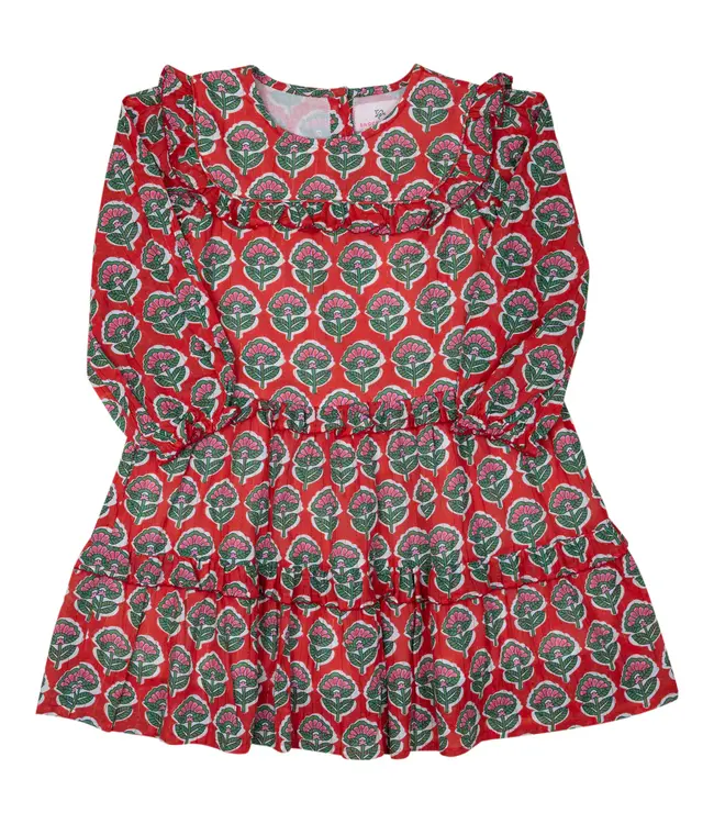 Smocking Bird Christmas Floral w/Gold Lurex Dress
