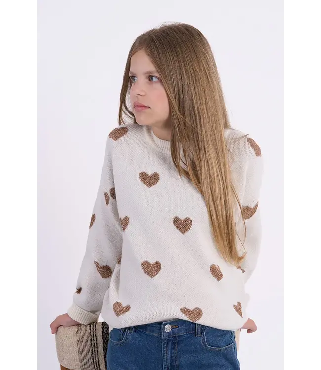 Molly Bracken Off White w/Gold Hearts Knitted Sweater