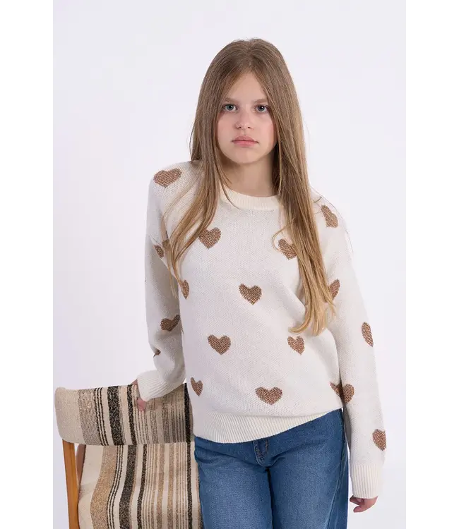 Molly Bracken Off White w/Gold Hearts Knitted Sweater