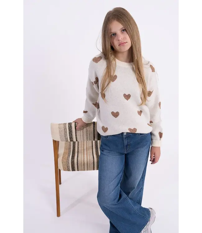 Molly Bracken Off White w/Gold Hearts Knitted Sweater