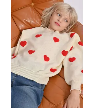 Molly Bracken Off White w/Red Hearts Knitted Sweater