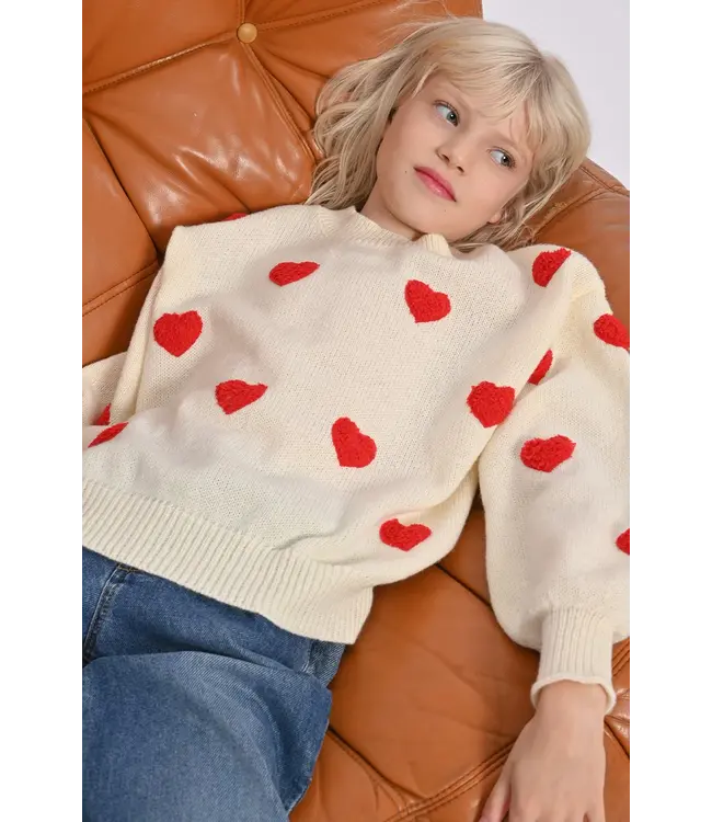 Molly Bracken Off White w/Red Hearts Knitted Sweater