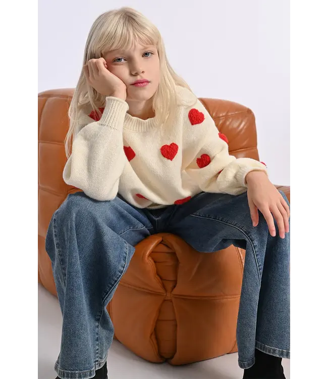 Molly Bracken Off White w/Red Hearts Knitted Sweater