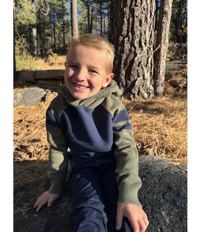 Me & Henry Green/Navy Pedro Striped Hooded Sweater