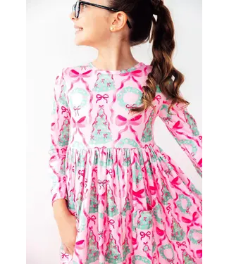 Mila & Rose Jingle Bows L/S Pocket Twirl Dress