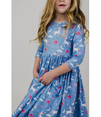 Mila & Rose Blue Moon 3/4 Sleeve Pocket Twirl Dress