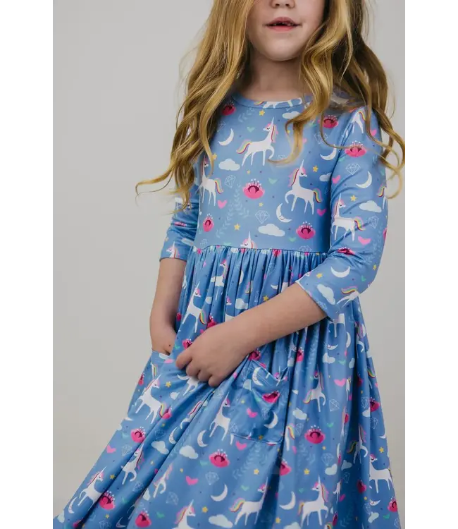 Mila & Rose Blue Moon 3/4 Sleeve Pocket Twirl Dress