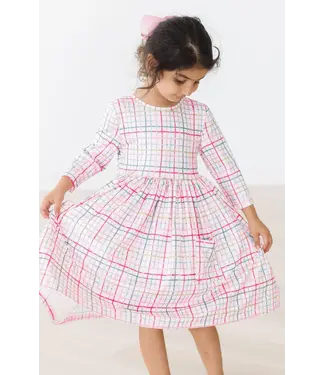 Mila & Rose Pink Plaid 3/4 Sleeve Ruffle Twirl Dress