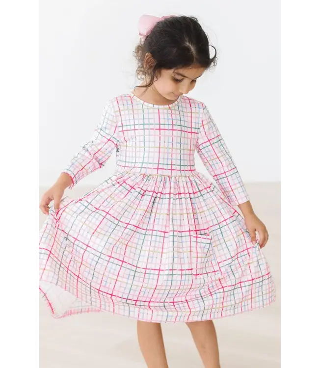 Mila & Rose Pink Plaid 3/4 Sleeve Ruffle Twirl Dress