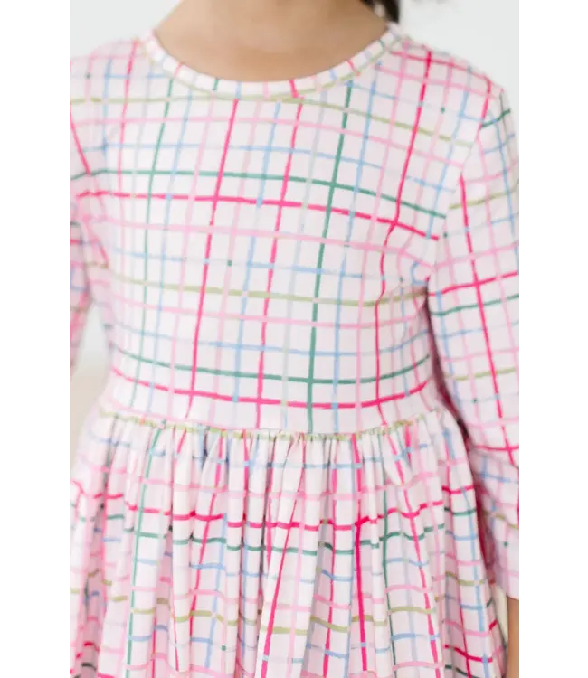 Mila & Rose Pink Plaid 3/4 Sleeve Ruffle Twirl Dress