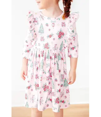 Mila & Rose Pink Christmas 3/4 Sleeve Ruffle Twirl Dress