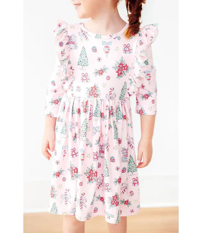 Mila & Rose Pink Christmas 3/4 Sleeve Ruffle Twirl Dress