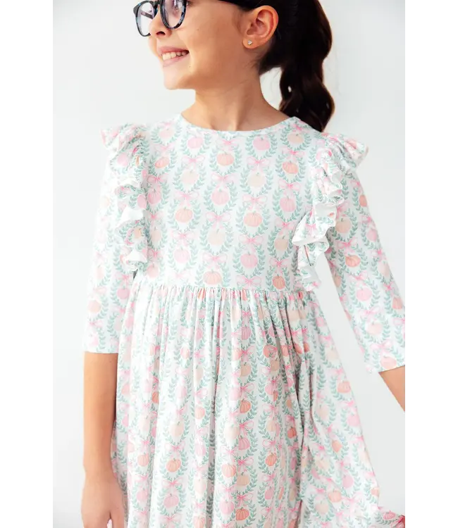 Mila & Rose Pumpkin Kisses, Harvest Wishes 3/4 Sleeve Ruffle Twirl Dress