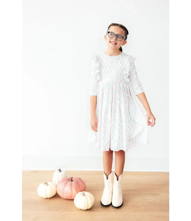 Mila & Rose Pumpkin Kisses, Harvest Wishes 3/4 Sleeve Ruffle Twirl Dress