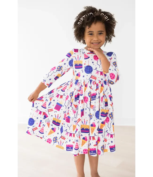 Mila & Rose Happy Birthday 3/4 Sleeve Pocket Twirl Dress